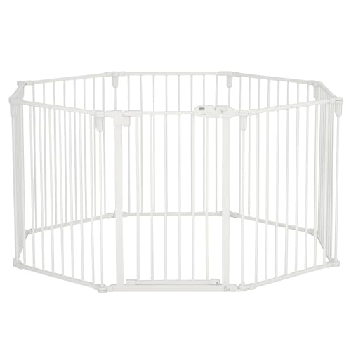 PawHut Welpenauslauf Freigehege für Hund Schutzgitter mit Tür Kaminschutzgitter Flexible klappbar 8 Paneele je 60 x 76 cm Weiß von PawHut