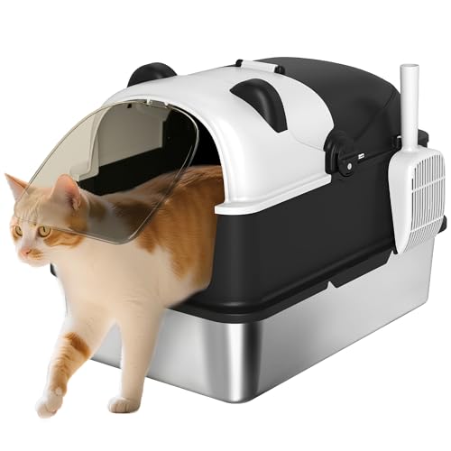 PawHut XL Edelstahl-Wurfkiste mit Deckel, extra große, geschlossene Katzentoilette mit Schaufel und 180° Klappdeckel, auslaufsicher, nicht klebend, geruchsneutral, leicht zu reinigen, für große PawHut XL Edelstahl-Wurfkiste mit Deckel, extra große, geschlossene Katzentoilette mit Schaufel und 180° Klappdeckel, auslaufsicher, nicht klebend, geruchsneutral, leicht zu reinigen, für große von PawHut