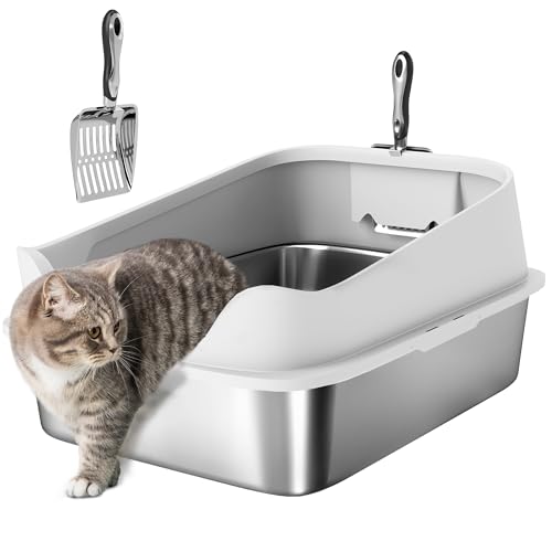 PawHut XL Katzentoilette Edelstahl, Katzentoilette hochkant mit Metallstreuschaufel, nimmt keine Gerüche auf, auslaufsicher & leicht zu reinigen, 60 x 40 x 30 cm, grau von PawHut