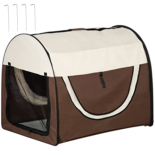 Pawhut Hundebox Faltbare Hundetransportbox Transportbox für Tier 2 Farben 5 Größen (XXL (97x71x76 cm), kaffeebraun-Creme), L97 x B71 x H76 cm von PawHut