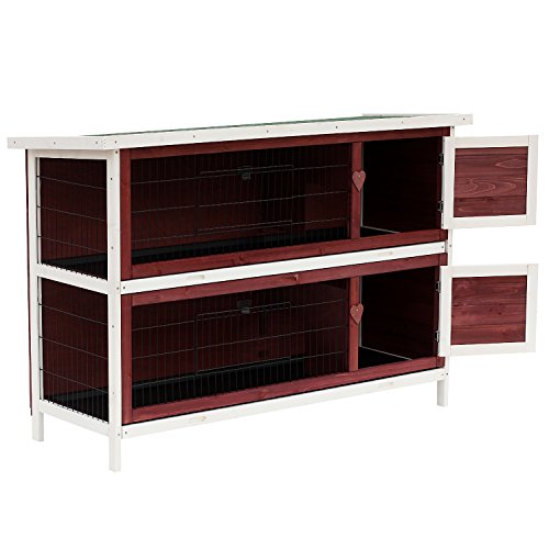 Pawhut Kaninchenstall für den Außenbereich aus Holz, Käfig für Kaninchen, Meerschweinchen und Nager, wasserdicht, 136,4 x 50 x 93 cm, braun von PawHut