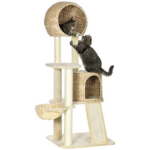 Pawhut Kratzbaum, 150 cm, Katzenbaum mit Katzenhaus, Kletterbaum mit Hängematte, Sisalsäule und Rampe, Katzenkratzbaum, Spielbaum mit Kippschutz, Plüsch, Beige Pawhut Kratzbaum, 150 cm, Katzenbaum mit Katzenhaus, Kletterbaum mit Hängematte, Sisalsäule und Rampe, Katzenkratzbaum, Spielbaum mit Kippschutz, Plüsch, Beige von PawHut