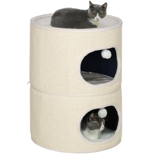 Pawhut Modularer Katzenturm Katzenkratzbaum mit Reißverschluss trennbar 3 Ebenen, Sisal-Kratzmatte, Zwei Bälle, Katzenhöhle und Versteck, Höhe 69 cm, cremeweiß Pawhut Modularer Katzenturm Katzenkratzbaum mit Reißverschluss trennbar 3 Ebenen, Sisal-Kratzmatte, Zwei Bälle, Katzenhöhle und Versteck, Höhe 69 cm, cremeweiß von PawHut