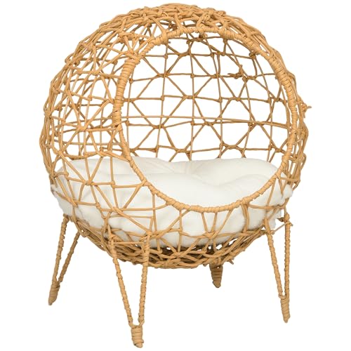 Pawhut Rattan Katzenkorb Katzenhöhle Katzenhütte Katzenbett mit Kissen erhöhtes Design Haustierbett Braun Ø45 x 57H cm von PawHut