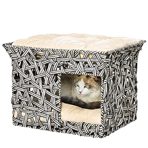 Pawhut Rattankorb für Katzen, 2 Etagen, Höhle, Katzenbett, mit 2 weichen Kissen, Metallgestell, 51 x 42 x 37 cm, Grau und Beige Pawhut Rattankorb für Katzen, 2 Etagen, Höhle, Katzenbett, mit 2 weichen Kissen, Metallgestell, 51 x 42 x 37 cm, Grau und Beige von PawHut