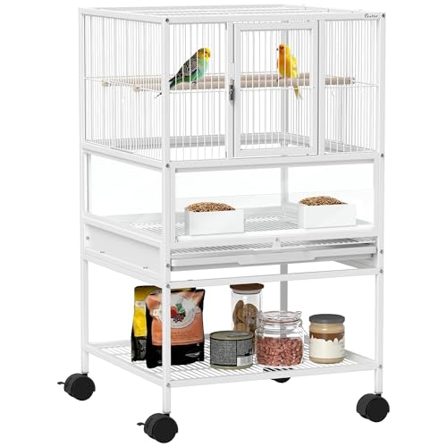 Pawhut Vogelkäfig Metall Papageienkäfig mit Rollständerrädern Acryl Sichtpaneele Lagerregal Ausziehbare Ablage Sitzstangen Futterspender für Wellensittich Sittich Kanarienvögel Finken Weiß 48 x 46 x Pawhut Vogelkäfig Metall Papageienkäfig mit Rollständerrädern Acryl Sichtpaneele Lagerregal Ausziehbare Ablage Sitzstangen Futterspender für Wellensittich Sittich Kanarienvögel Finken Weiß 48 x 46 x von PawHut