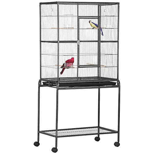 Vogelkäfig, tragbar, mit 4 Futterstangen und 4 Sitzstangen, 81 x 48 x 163 cm, Schwarz und Grau von PawHut