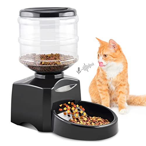 Pawmate 5,5 L Automatischer Katzenfutterautomat mit programmierbarer Portionskontrolle 1-3 Mahlzeiten am Tag Katzenfutter Timer Spender 10s Sprachrekorder für kleine/mittelgroße Haustiere von Pawmate