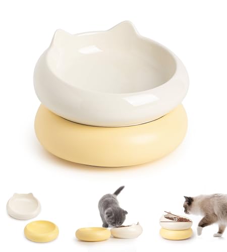 Keramik-Katzennapf, 2-in-1 Katzennäpfe, Futter- und Wassernapf, erhöhter Schnurrhaar, niedlicher Futternapf für Kätzchen und Welpen, Beige und Gelb Keramik-Katzennapf, 2-in-1 Katzennäpfe, Futter- und Wassernapf, erhöhter Schnurrhaar, niedlicher Futternapf für Kätzchen und Welpen, Beige und Gelb von PawMeow