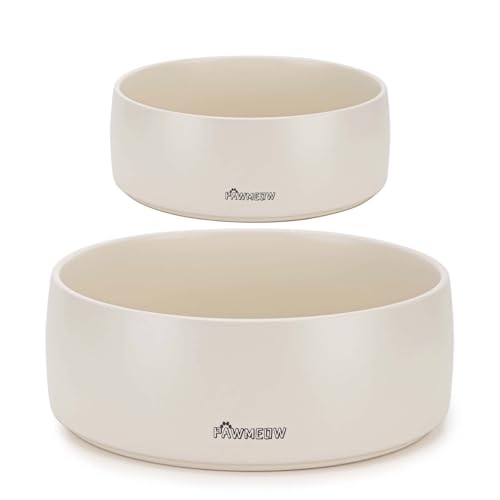PawMeow Keramik-Hundenapf, 2 Stück, große Keramik-Hundenapf, auslaufsicher, strapazierfähig, moderner Futternapf für kleine und große Hunde (Beige, 14 - 20,3 cm) von PawMeow