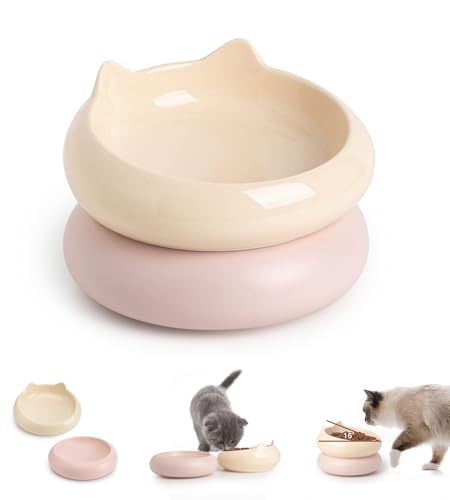PawMeow Keramik-Katzennapf, 2-in-1 erhöhter Katzennapf, Futter- und Wassernapf, Schnurrhaar-freundlich, niedlicher Futternapf für Kätzchen, zum Schutz der Wirbelsäule, Gelb und Rosa PawMeow Keramik-Katzennapf, 2-in-1 erhöhter Katzennapf, Futter- und Wassernapf, Schnurrhaar-freundlich, niedlicher Futternapf für Kätzchen, zum Schutz der Wirbelsäule, Gelb und Rosa von PawMeow