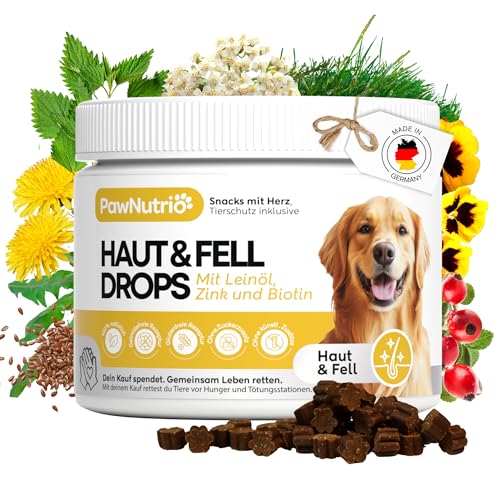 PawNutrio® - Haut & Fell Drops mit Leinöl (Omega 3 & 6) für Hunde I gegen Juckreiz, Haarausfall & trockene Haut I für glänzendes Fell mit Biotin, Bierhefe, Zink I 100% natürlich I ca. 120 STK. von PawNutrio