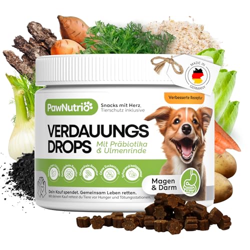 PawNutrio® Verdauungs-Drops für Hunde mit Ulmenrinde – Gegen Gras- & Kotfressen, Durchfall & Sodbrennen – Darmflora – Mit Präbiotika, Monoprotein, hypoallergen 100% natürlich – 120 STK. von PawNutrio