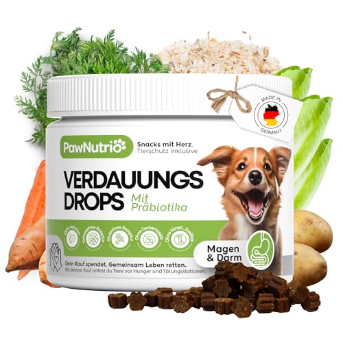 PawNutrio® Verdauungs-Drops für Hunde – Gegen Gras- & Kotfressen, Durchfall & Sodbrennen – Unterstützt die Darmflora – Mit Präbiotika, Monoprotein, hypoallergen & 100% natürlich – 120 Stück von PawNutrio