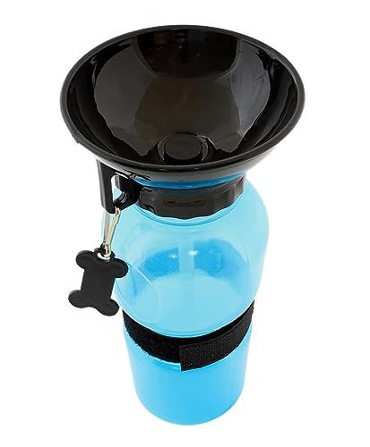 PAWPLANET Praktische Hundetrinkflasche für Unterwegs 500ml - Ideal für Reisen, Spaziergänge, Wasserflasche für Hunde mit spezieller Trinkschale und Klettverschluss - Blau von PawPlanet