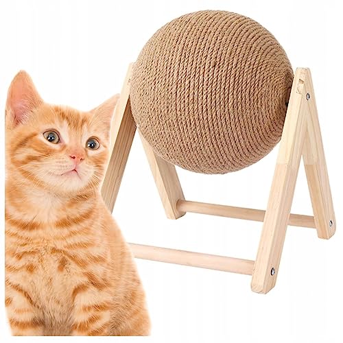 PAWPLANET Sisal-Kratzbaum für Katzen, Ball, Holzgestell - Kratzbaum für Katzen, Spielzeugball, Sisal-Kratzfläche, stabiles Holzgestell, inklusive Katzenminze-Beutel von PawPlanet