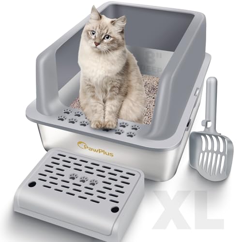 PawPlus Katzentoilette aus Edelstahl, XL Geschlossene Katzentoilette mit Deckel für große Katzen, extra große Metalltoilette mit hochseitigem Gehäuse, nicht klebrig, Anti-Auslaufen, einfache Reinigung PawPlus Katzentoilette aus Edelstahl, XL Geschlossene Katzentoilette mit Deckel für große Katzen, extra große Metalltoilette mit hochseitigem Gehäuse, nicht klebrig, Anti-Auslaufen, einfache Reinigung von PawPlus