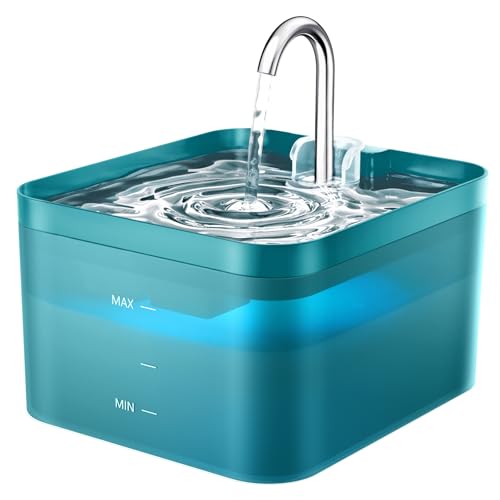 PawPoll Katzenbrunnen, 2,2L Trinkbrunnen für Katze, Super Leiser, Wasserhahn-Design Wasserbrunnen für Katzen mit LED und Aktivkohlefilter, Leicht zu Reinigen, Zwei Wasserfluss-Designs (Grün-2,2L) von PawPoll