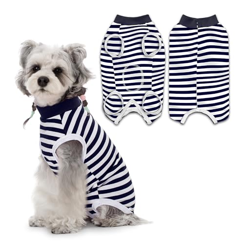 PawSailor Hundebody Nach OP für Hündin & Rüde OP Body Hund Kastration, Gestreifter Weicher Baumwolle, Knopfverschluss, Verhindert Lecken, Wundschutz Statt Halskragen, Marineblau L von PawSailor