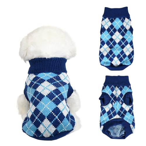 PawSailor Hundepullover Gestrickter Kariert Weicher Rollkragenpullover für Welpen, Strickpullover Warme Hundemäntel Bequemes Chihuahua Dackel Winter-Hundekleidung für Kleine Hunde, Katzen, Blau S PawSailor Hundepullover Gestrickter Kariert Weicher Rollkragenpullover für Welpen, Strickpullover Warme Hundemäntel Bequemes Chihuahua Dackel Winter-Hundekleidung für Kleine Hunde, Katzen, Blau S von PawSailor