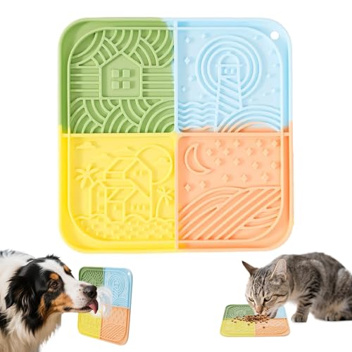 PawSailor Leckmatte für Hunde und Katzen, sichere Silikon-Hunde-Leckmatte mit Saugnäpfen, mehrfarbiges Leckpad für Welpen, langsames Füttern, lindert Angst beim Baden, Training, vierfarbig von PawSailor