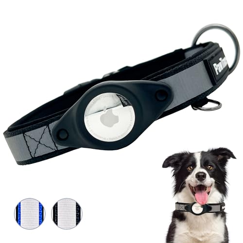 PawTrace AirTag Hundehalsband reflektierend - Gepolstertes GPS Halsband Hund kompatibel mit Apple AirTag Hundehalsbänder - Komfortables Hundeband für große und kleine Hunde - Verstellbar (L, Schwarz) von PawTrace