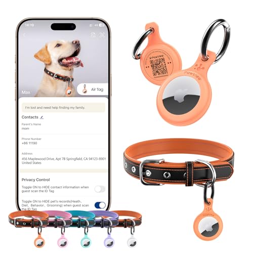 PawView Hundehalsband aus echtem Leder mit Smart-ID-Tag, verstellbar und personalisiert für kleine Hunde, atmungsaktives PU-Futter, Anti-Verlust-QR-Code (S, orangefarbenes Set) von PawView