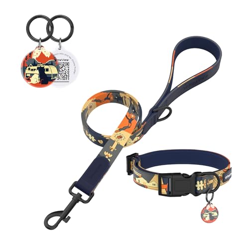 PawView Halsband und Leine Set Hund – Verstellbar, ideal für tägliche Spaziergänge, künstlerisches Set für Welpen & Erwachsene Hunde L (Halsumfang: 41 –66 cm, Leine: 1.8 m) von PawView