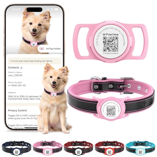 PawView Hundehalsband und Smart-AirTag-Halter aus echtem Leder, Größe S, 28–42 cm, Rosa und Rosa PawView Hundehalsband und Smart-AirTag-Halter aus echtem Leder, Größe S, 28–42 cm, Rosa und Rosa von PawView