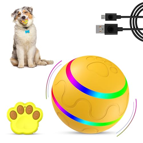 PawZazz Neuer interaktiver Hundespielzeugball mit Fernbedienung und LED-Blitzlicht, selbstrollender USB-wiederaufladbarer Ball, der 2 Modi hat, bewegungsaktiviertes Ballspielzeug für Hunde/Katzen mit von PawZazz