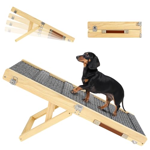 2025 Upgraded Hund Rampe für Couch, Faltbare Hölzerne Kleine Hund Rampe für Bett, 4 Einstellbare Höhe von 13.6" bis 21", Tragbare Stabile Haustier Schritte mit Anti-Rutsch-Pad, für Niedrige Bett Couch von Pawaboo