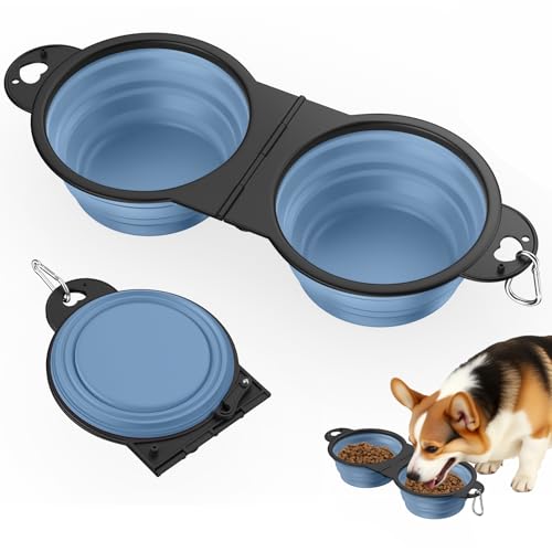 Pawaboo 2-in-1 Zusammenklappbare Hundenäpfe, Doppelte Welpenfutter- und Wassernäpfe, 180° Umklappbare, Tragbare Silikon-Hundenäpfe mit Metallhaken, 450ml Haustier-Reise-Näpfe, Morandi Blau Pawaboo 2-in-1 Zusammenklappbare Hundenäpfe, Doppelte Welpenfutter- und Wassernäpfe, 180° Umklappbare, Tragbare Silikon-Hundenäpfe mit Metallhaken, 450ml Haustier-Reise-Näpfe, Morandi Blau von Pawaboo