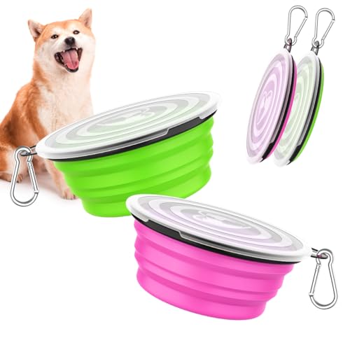 Pawaboo Faltbar Hundenapf, 2 Stück 1000 ml Hund Reisenäpfe Tragbar Silikon Auslaufsicher Trinknapf Fressnapf mit Deckel und Karabiner für Hunde Katzen Spaziergänge Unterwegs, Rosa + Grün Pawaboo Faltbar Hundenapf, 2 Stück 1000 ml Hund Reisenäpfe Tragbar Silikon Auslaufsicher Trinknapf Fressnapf mit Deckel und Karabiner für Hunde Katzen Spaziergänge Unterwegs, Rosa + Grün von Pawaboo