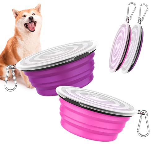 Pawaboo Faltbar Hundenapf, 2 Stück 1000 ml Hund Reisenäpfe Tragbar Silikon Auslaufsicher Trinknapf Fressnapf mit Deckel und Karabiner für Hunde Katzen Spaziergänge Unterwegs, Rosa + Lila Pawaboo Faltbar Hundenapf, 2 Stück 1000 ml Hund Reisenäpfe Tragbar Silikon Auslaufsicher Trinknapf Fressnapf mit Deckel und Karabiner für Hunde Katzen Spaziergänge Unterwegs, Rosa + Lila von Pawaboo