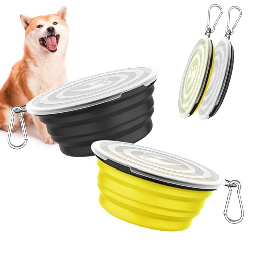 Pawaboo Faltbar Hundenapf, 2 Stück 450ml Hund Reisenäpfe Tragbar Silikon Auslaufsicher Trinknapf Fressnapf mit Deckel und Karabiner für Hunde Katzen Spaziergänge Unterwegs, Gelb + Schwarz Pawaboo Faltbar Hundenapf, 2 Stück 450ml Hund Reisenäpfe Tragbar Silikon Auslaufsicher Trinknapf Fressnapf mit Deckel und Karabiner für Hunde Katzen Spaziergänge Unterwegs, Gelb + Schwarz von Pawaboo