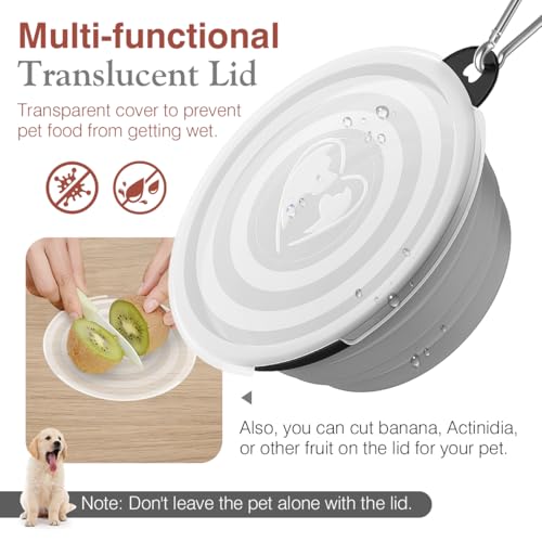 Pawaboo Faltbar Hundenapf, 2 Stück 450ml Hund Reisenäpfe Tragbar Silikon Auslaufsicher Trinknapf Fressnapf mit Deckel und Karabiner für Hunde Katzen Spaziergänge Unterwegs, Hellrosa + Grau von Pawaboo