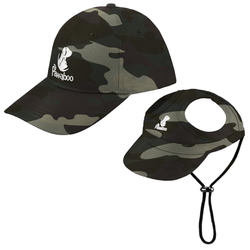 Pawaboo Haustier Baseball Mütze, 2 Stück Pet Eltern Kind Mütze, Sonnenhüte mit Ohrlöchern und Verstellbarem Kinnriemen, Haustier Familienhüte Outdoor Hundecap Sonnenschutzkappen, XL, Tarnfarbe Grün von Pawaboo