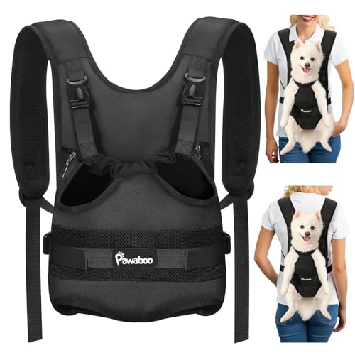 Pawaboo Haustier Rucksack Front Hund Tragetasche, Beinen heraus Rucksäcke Haustier, Verstellbar Hunderucksack für Klein Mittler Hunde Katzen für Reisen Wandern Radfahren Camping, L, Schwarz von Pawaboo