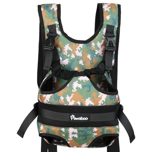 Pawaboo Haustier Rucksack Front Hund Tragetasche, Beinen heraus Rucksäcke Haustier, Verstellbar Hunderucksack für Klein Mittler Hunde Katzen für Reisen Wandern Radfahren Camping, S, Tarnfarben von Pawaboo