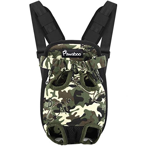 Pawaboo Haustier Rucksack Hund Tragetasche, Verstellbar Beinen Heraus Rucksäcke Haustier Tragbar Reisetasche, Atmungsaktiv und Bequem Speziell für Klein Mittler Hunde Katzen Welpen - XL Tarnung von Pawaboo