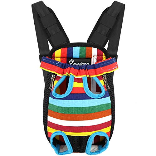 Pawaboo Haustier Rucksack Hund Tragetasche, Verstellbar Beinen heraus Rucksäcke Haustier Tragbar Reisetasche, Atmungsaktiv und Bequem Speziell für Klein Mittler Hunde Katzen Welpen - L Regenbogen von Pawaboo