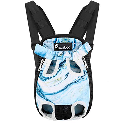 Pawaboo Haustier Rucksack Hund Tragetasche, Verstellbar Beinen heraus Rucksäcke Haustier Tragbar Reisetasche, Atmungsaktiv und Bequem Speziell für Klein Mittler Hunde Katzen Welpen M, Blau Marmor von Pawaboo