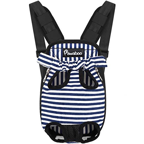 Pawaboo Haustier Rucksack Hund Tragetasche, Verstellbar Beinen heraus Rucksäcke Haustier Tragbar Reisetasche, Atmungsaktiv und Bequem Speziell für Klein Mittler Hunde Katzen Welpen - S Blau+Weiß von Pawaboo
