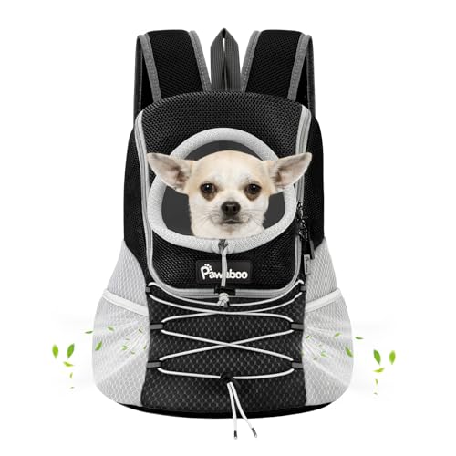Pawaboo Haustier Rucksack Hund Tragetasche für Kleine Mittelgroße Hunde und Katzen, Atmungsaktiv und Bequem Haustier Tragbar Reisetasche mit Hiking Travel Outdoors, Schwarz S von Pawaboo