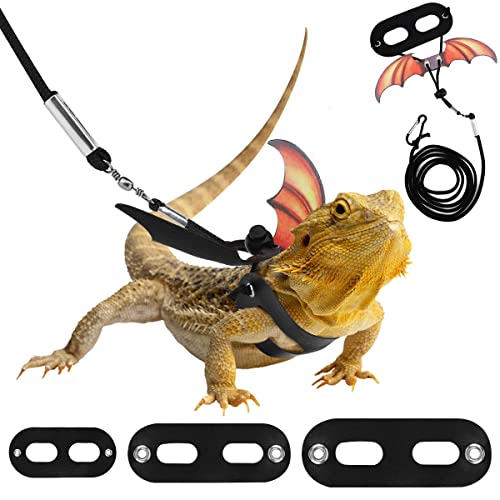 Pawaboo Haustiergeschirr, 3 Leder Bearded Dragon Eidechse Geschirr Hängematte Set Verstellbare Outdoor Harness Leine für Kleine Haustiere Eidechse Reptilien - Farbverlauf Gelb von Pawaboo