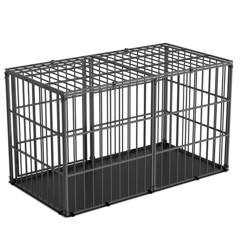 Pawaboo Heavy Duty Hundekiste, 56 Zoll unverwüstlich Hundekäfig mit Matte, verdickt Anti-Biss Hundekennel, Metall Hund Laufstall mit sicheren Oben, Outdoor-und Indoor-Hundekäfig Käfig mit Türschloss von Pawaboo