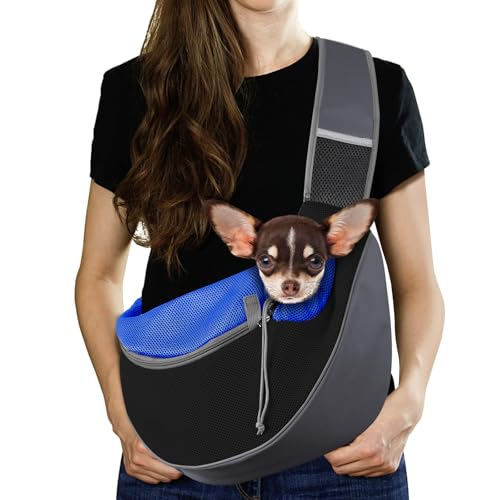Pawaboo Hund Tragetuch Tragetasche, Hand Frei Atmungsaktiv Mesh Tasche für Welpen Katze, Drawstring Hund Papoose mit Verstellbarem Riemen und Tasche, Crossbody Schulranzen Hunde Handtasche, M, Indigo Pawaboo Hund Tragetuch Tragetasche, Hand Frei Atmungsaktiv Mesh Tasche für Welpen Katze, Drawstring Hund Papoose mit Verstellbarem Riemen und Tasche, Crossbody Schulranzen Hunde Handtasche, M, Indigo von Pawaboo