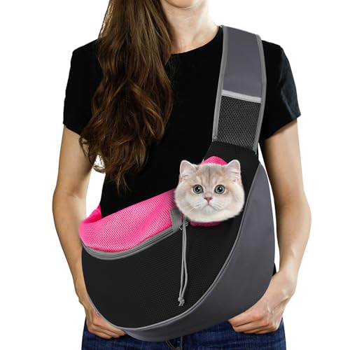 Pawaboo Hund Tragetuch Tragetasche, Hand Frei Atmungsaktiv Mesh Tasche für Welpen Katze, Drawstring Hund Papoose mit Verstellbarem Riemen und Tasche, Crossbody Schulranzen Hunde Handtasche, S, Magenta Pawaboo Hund Tragetuch Tragetasche, Hand Frei Atmungsaktiv Mesh Tasche für Welpen Katze, Drawstring Hund Papoose mit Verstellbarem Riemen und Tasche, Crossbody Schulranzen Hunde Handtasche, S, Magenta von Pawaboo