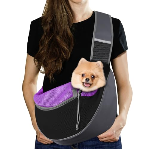 Pawaboo Hund Tragetuch Tragetasche, Hand Frei Atmungsaktiv Mesh Tasche für Welpen Katze, Drawstring Hund Papoose mit Verstellbarem Riemen und Tasche, Schulranzen Hunde Handtasche, L, Purpurschwarz Pawaboo Hund Tragetuch Tragetasche, Hand Frei Atmungsaktiv Mesh Tasche für Welpen Katze, Drawstring Hund Papoose mit Verstellbarem Riemen und Tasche, Schulranzen Hunde Handtasche, L, Purpurschwarz von Pawaboo