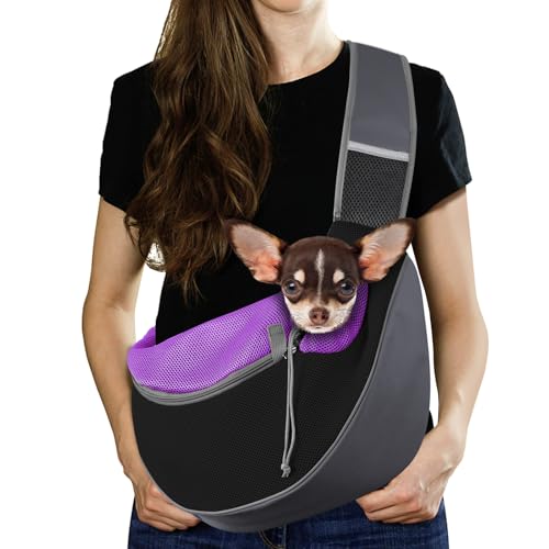 Pawaboo Hund Tragetuch Tragetasche, Hand Frei Atmungsaktiv Mesh Tasche für Welpen Katze, Drawstring Hund Papoose mit Verstellbarem Riemen und Tasche, Schulranzen Hunde Handtasche, M, Purpurschwarz Pawaboo Hund Tragetuch Tragetasche, Hand Frei Atmungsaktiv Mesh Tasche für Welpen Katze, Drawstring Hund Papoose mit Verstellbarem Riemen und Tasche, Schulranzen Hunde Handtasche, M, Purpurschwarz von Pawaboo